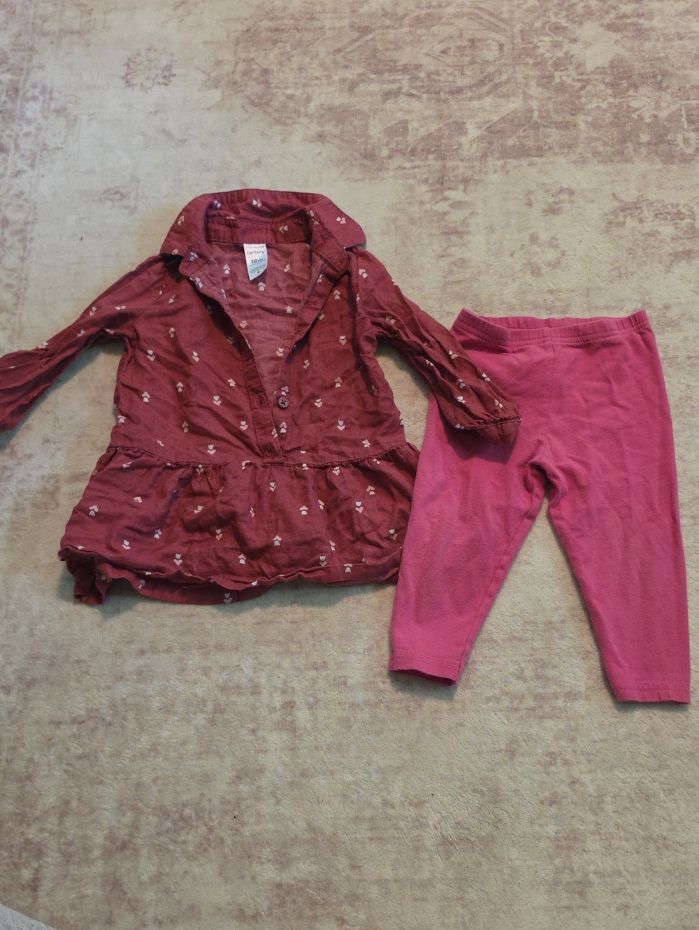 Girls Cozy Two-Piece Set in Burgundy and Pink